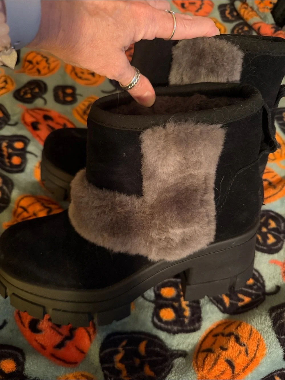 UGG Black and Gray Short Shearling Winter Boots